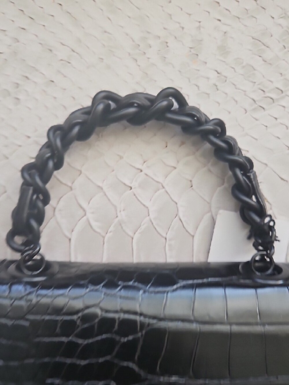 ALDO Black Croc-Embossed Mini Top-Handle Bag with Chunky Chain - Picture 4 of 4